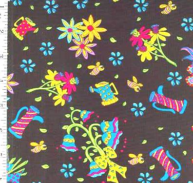 Whimsey Flowers Watercans Black